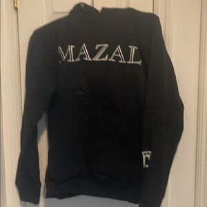 Ladies Black Hoodie with White 'MAZAL' Print